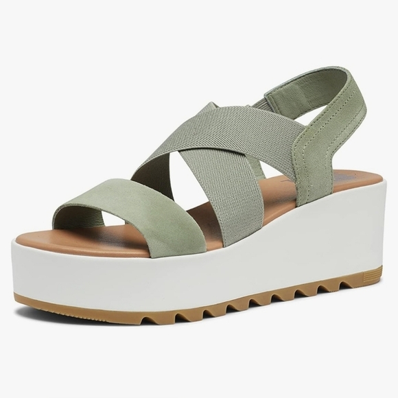 SOREL Cameron Flatform Slingback Suede/Fabric Sandals-Chrome Grey/Chalk Size 8 - Picture 2 of 13